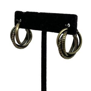 Small Guess Brand 90s Golden Hoop Earrings Black Accent